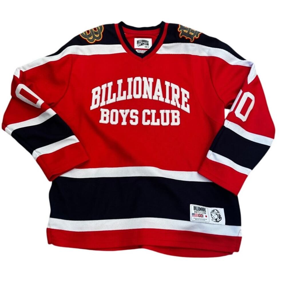 Billionaire Boys Club Don’t Give A Puck Long Sleeve Knit Hockey Jersey Red Small